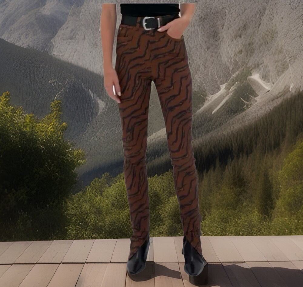 We Wore What Tiger Piped Stiletto Split Hem Iconic Denim Jeans Womens 24 Animal